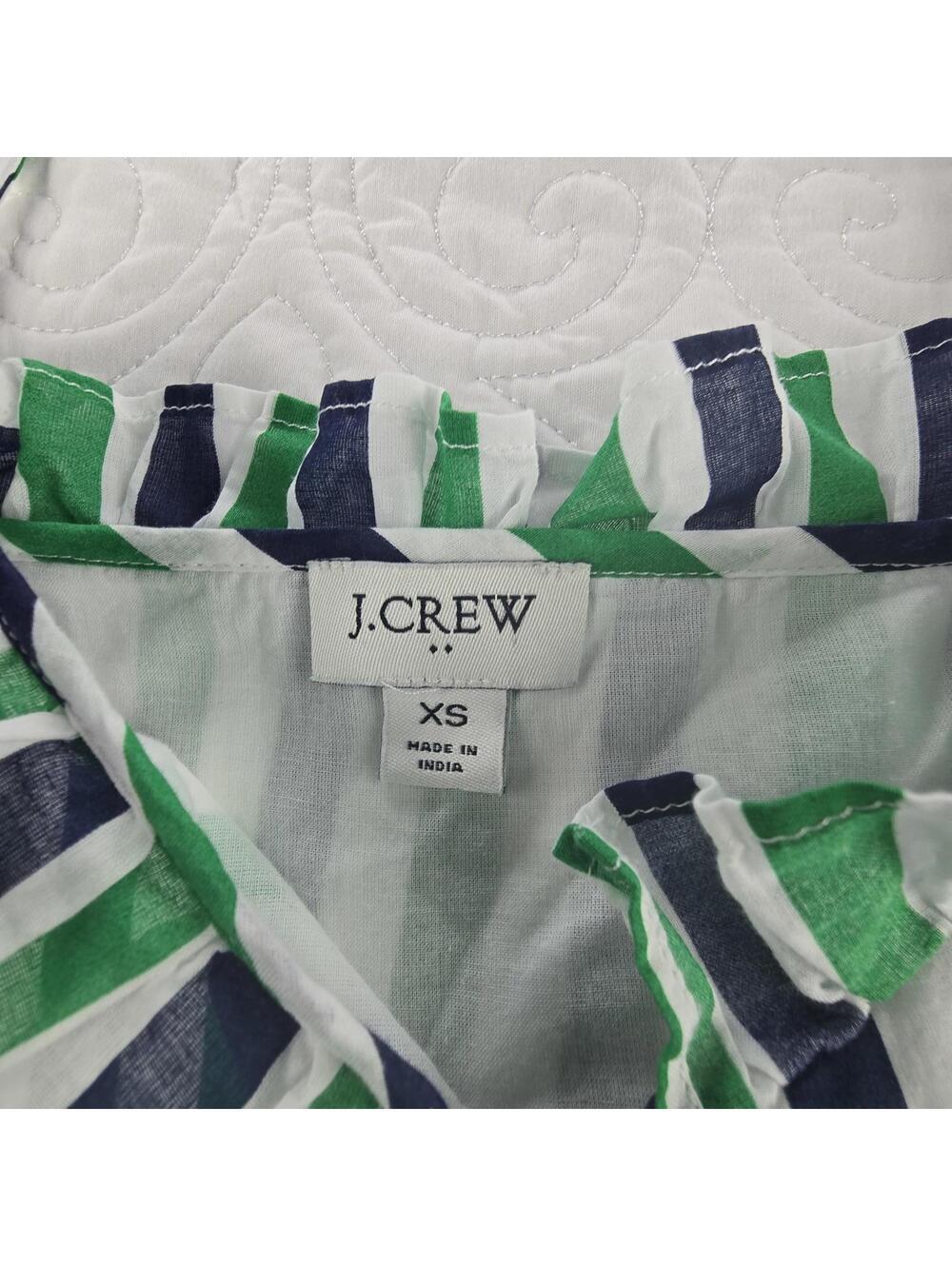 J.Crew Green Blue White Ruffle Striped Summer Sundress Tie Front Size XS - Picture 3 of 9